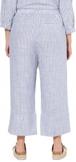 Ulla Popken Coastal Stripe Linen Blend Elastic Waist Culottes Blue - Naisten farkut ja housut isot koot - 