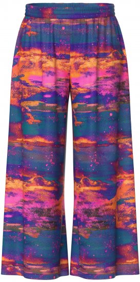Ulla Popken Abstract Sunset Elastic Waist Palazzo Pants Orange - Naisten farkut ja housut isot koot - 