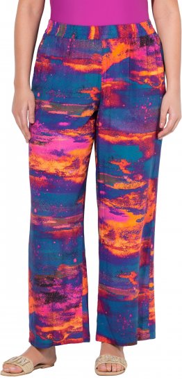 Ulla Popken Abstract Sunset Elastic Waist Palazzo Pants Orange - Naisten farkut ja housut isot koot - 