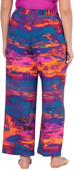 Ulla Popken Abstract Sunset Elastic Waist Palazzo Pants Orange - Naisten farkut ja housut isot koot - 
