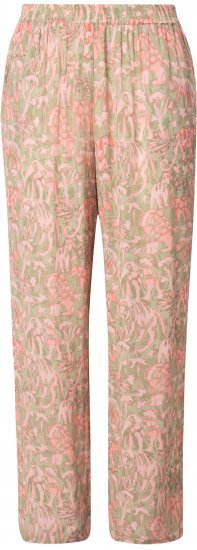Ulla Popken Safari Print Elastic Waist Pants Green - Naisten farkut ja housut isot koot - 