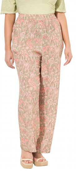 Ulla Popken Safari Print Elastic Waist Pants Green - Naisten farkut ja housut isot koot - 