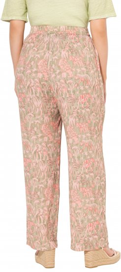 Ulla Popken Safari Print Elastic Waist Pants Green - Naisten farkut ja housut isot koot - 