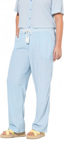 Ulla Popken Seersucker Elastic Waist Pants Blue - Naisten farkut ja housut isot koot - 