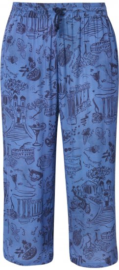 Ulla Popken Italy Print Elastic Waist Culottes Blue - Naisten farkut ja housut isot koot - 