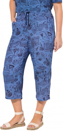 Ulla Popken Italy Print Elastic Waist Culottes Blue - Naisten farkut ja housut isot koot - 