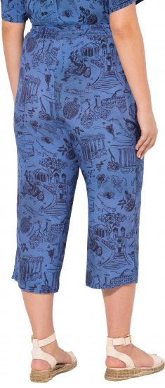Ulla Popken Italy Print Elastic Waist Culottes Blue - Naisten farkut ja housut isot koot - 