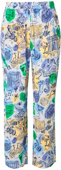 Ulla Popken Italy Print Elastic Waist Pants White - Naisten farkut ja housut isot koot - 