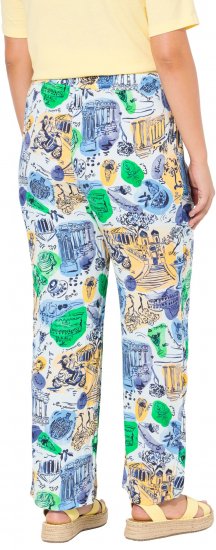 Ulla Popken Italy Print Elastic Waist Pants White - Naisten farkut ja housut isot koot - 