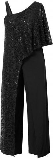 Ulla Popken Asymmetric Lace Panel Jumpsuit Black - Naisten farkut ja housut isot koot - 