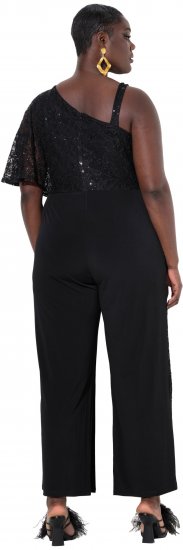 Ulla Popken Asymmetric Lace Panel Jumpsuit Black - Naisten farkut ja housut isot koot - 