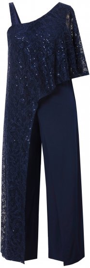 Ulla Popken Asymmetric Lace Panel Jumpsuit Navy - Naisten farkut ja housut isot koot - 