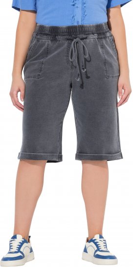 Ulla Popken Indigo Dyed Elastic Waist Jersey Shorts Black - Naisten farkut ja housut isot koot - 