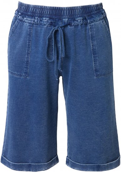 Ulla Popken Indigo Dyed Elastic Waist Jersey Shorts Blue - Naisten farkut ja housut isot koot - 
