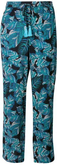 Ulla Popken Tropical Leaf Print Elastic Waist Pants Blue - Naisten farkut ja housut isot koot - 