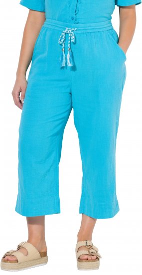 Ulla Popken Muslin Elastic Waist Culottes Blue - Naisten farkut ja housut isot koot - 