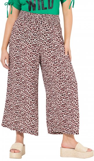 Ulla Popken Rose Wide Leg Elastic Waist Leopard Pattern Culottes White - Naisten farkut ja housut isot koot - 