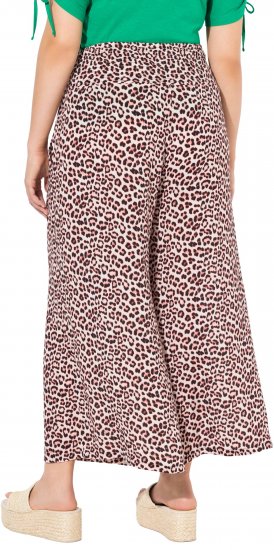 Ulla Popken Rose Wide Leg Elastic Waist Leopard Pattern Culottes White - Naisten farkut ja housut isot koot - 