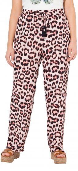 Ulla Popken Leopard Print Elastic Waist Pants White - Naisten farkut ja housut isot koot - 