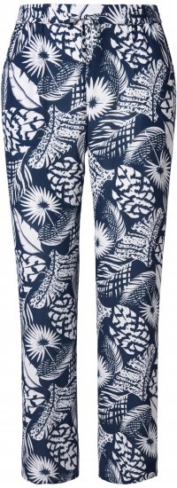 Ulla Popken Feather Print Elastic Waist Pants Blue - Naisten farkut ja housut isot koot - 