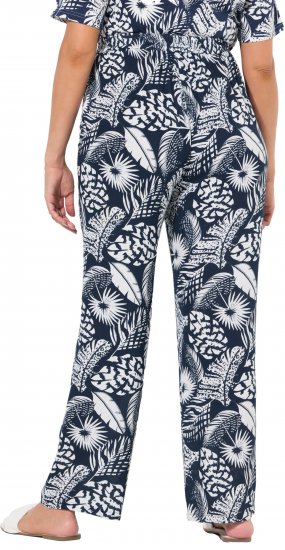 Ulla Popken Feather Print Elastic Waist Pants Blue - Naisten farkut ja housut isot koot - 