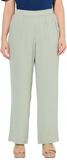 Ulla Popken Elastic Waist Crepe Pants Light Moss Green - Naisten farkut ja housut isot koot - 