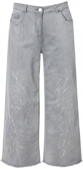 Ulla Popken Embroidered Wide Leg Fringed Hem Jeans Grey - Naisten farkut ja housut isot koot - 