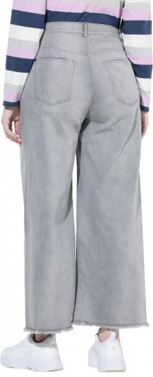 Ulla Popken Embroidered Wide Leg Fringed Hem Jeans Grey - Naisten farkut ja housut isot koot - 