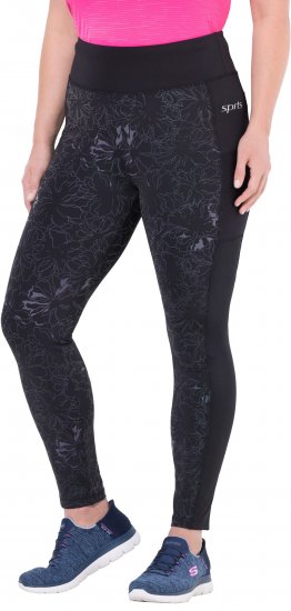 Ulla Popken Quick Drying Flower Print Leggings Black - Naisten farkut ja housut isot koot - 