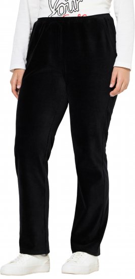 Ulla Popken Corduroy Elastic Waist Pants Black - Naisten farkut ja housut isot koot - 