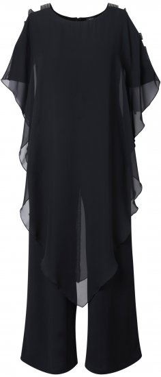 Ulla Popken Layered Chiffon Wrap Jumpsuit Grey - Naisten farkut ja housut isot koot - 