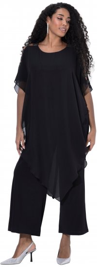 Ulla Popken Layered Chiffon Wrap Jumpsuit Grey - Naisten farkut ja housut isot koot - 