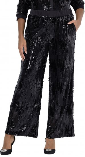 Ulla Popken Sequined Elastic Waist Pants Black - Naisten farkut ja housut isot koot - 