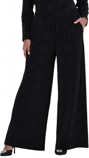 Ulla Popken Wide Leg Elastic Waist Glitter Pants Black - Naisten farkut ja housut isot koot - 