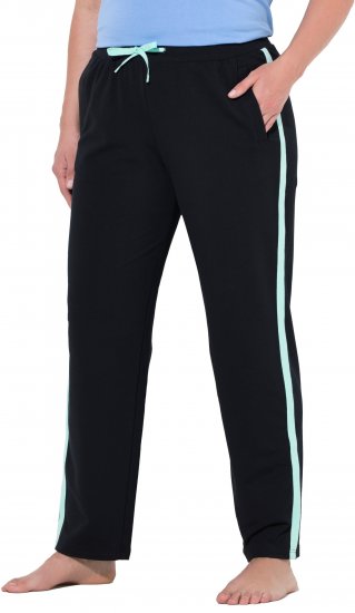 Ulla Popken Side Stripe Elastic Waist Joggers Black - Naisten farkut ja housut isot koot - 