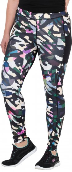Ulla Popken Quick Drying Botanical Print Sport Leggings Black - Naisten farkut ja housut isot koot - 