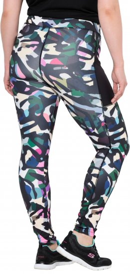Ulla Popken Quick Drying Botanical Print Sport Leggings Black - Naisten farkut ja housut isot koot - 