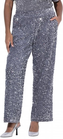 Ulla Popken Sequined Velvet Comfort Waist Pants Grey - Naisten farkut ja housut isot koot - 