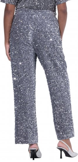 Ulla Popken Sequined Velvet Comfort Waist Pants Grey - Naisten farkut ja housut isot koot - 