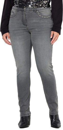 Ulla Popken Rivet Studded Stretch Fit Jeans Grey Denim - Naisten farkut ja housut isot koot - 