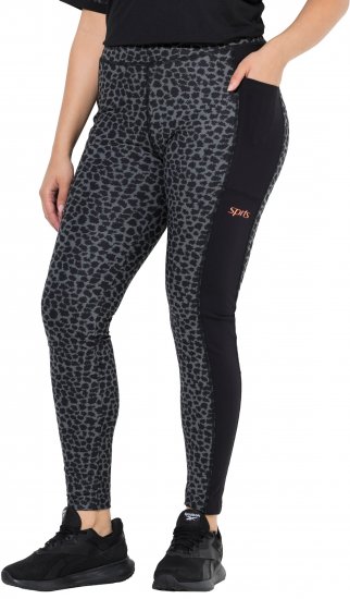 Ulla Popken Quick Drying Leopard Print Sport Leggings Black - Naisten farkut ja housut isot koot - 