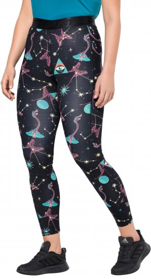 Ulla Popken Quick Drying Celestial Print Sport Leggings Black - Naisten farkut ja housut isot koot - 