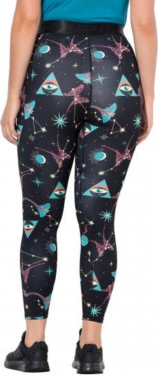 Ulla Popken Quick Drying Celestial Print Sport Leggings Black - Naisten farkut ja housut isot koot - 