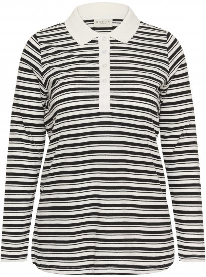 Kaffe Curve Miana Long Sleeve Polo Chalk with Black Stripe - Pikeepaidat - 