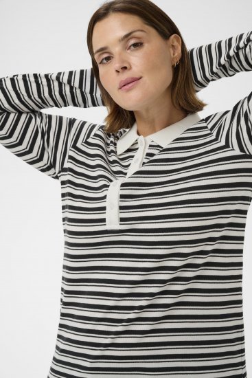 Kaffe Curve Miana Long Sleeve Polo Chalk with Black Stripe - Pikeepaidat - 