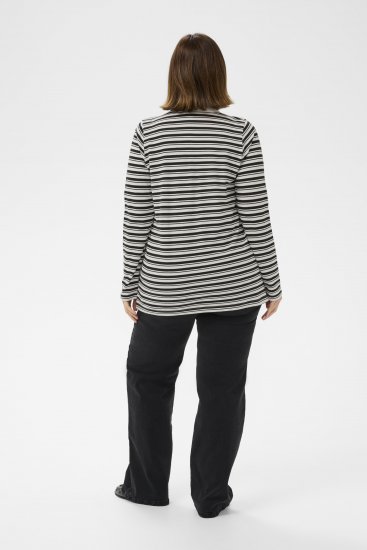 Kaffe Curve Miana Long Sleeve Polo Chalk with Black Stripe - Pikeepaidat - 