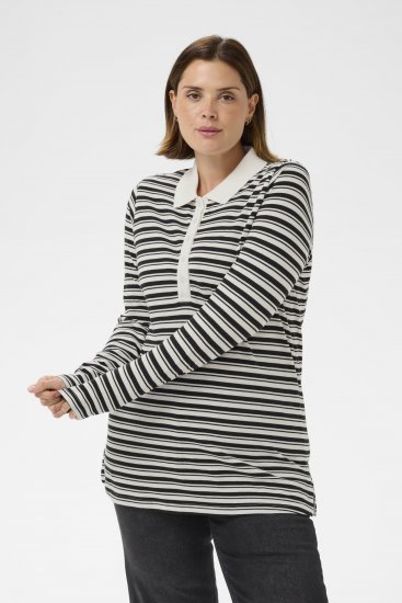 Kaffe Curve Miana Long Sleeve Polo Chalk with Black Stripe - Pikeepaidat - 