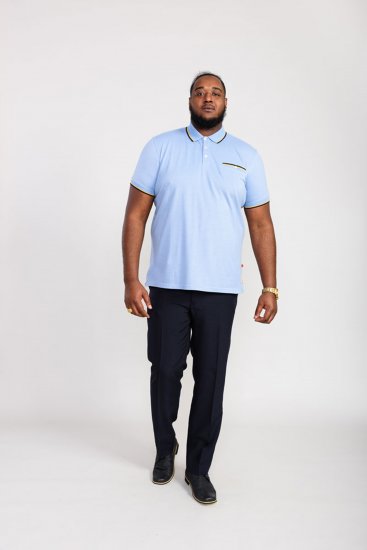 D555 Talbot Pique with Jacquard Collar Polo Shirt Blue - Pikeepaidat - Miesten isot pikeepaidat