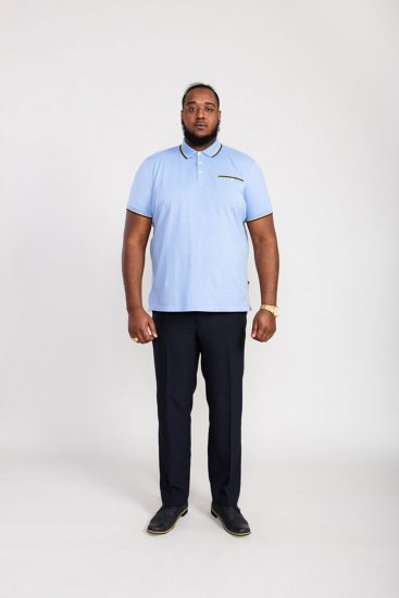 D555 Talbot Pique with Jacquard Collar Polo Shirt Blue - Pikeepaidat - Miesten isot pikeepaidat
