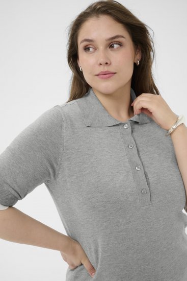 Kaffe Curve Lizzy Contrast Knitted Polo Grey Melange - Pikeepaidat - 